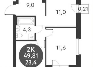 Продается 2-ком. квартира, 49.8 м2, Новосибирск, метро Золотая Нива, 2-я улица Марата