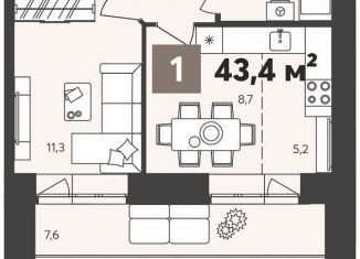 Однокомнатная квартира на продажу, 43.4 м2, Пензенская область, ЖК Новелла, с1