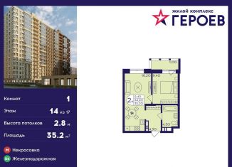 Продам 1-ком. квартиру, 35.2 м2, Балашиха, ЖК Героев