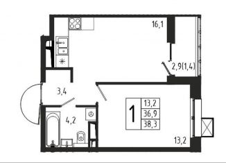 Продам 1-комнатную квартиру, 38.3 м2, Химки