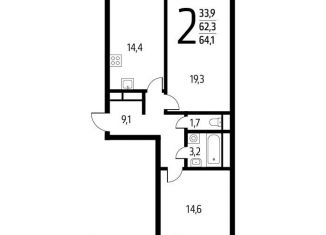 Продаю 2-ком. квартиру, 64.1 м2, Москва, СНТ Родник, 203