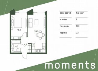 Продам 1-комнатную квартиру, 42.3 м2, Москва, метро Войковская, жилой комплекс Моментс, к2.2