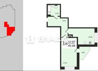 Продам 1-ком. квартиру, 45 м2, Владимир, улица Лакина, 2Б