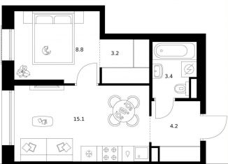 Продам 1-комнатную квартиру, 34.7 м2, Москва, район Москворечье-Сабурово, жилой комплекс Москворечье, 1.1