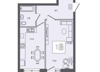 Продаю 1-ком. квартиру, 41 м2, посёлок Пригородный