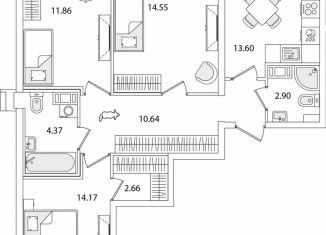 Продается трехкомнатная квартира, 77.8 м2, Санкт-Петербург, метро Проспект Ветеранов