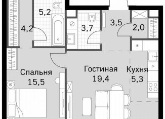 Продажа 1-ком. квартиры, 58.8 м2, Москва, метро Беговая