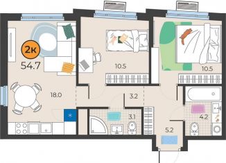 Продажа 2-комнатной квартиры, 54.7 м2, Тюмень, улица Эльвиры Федоровой, 3, Восточный округ