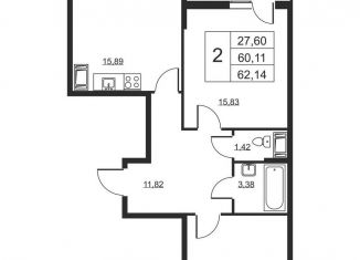 Продается 2-ком. квартира, 62.1 м2, Ленинградская область