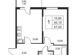 Продаю однокомнатную квартиру, 47 м2, Бугры