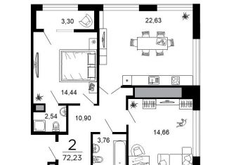 Продается двухкомнатная квартира, 72.2 м2, Рязань, 1-я Железнодорожная улица, 18