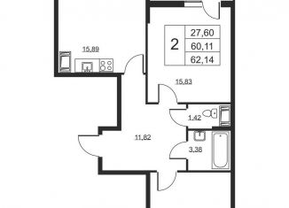 Продается 2-комнатная квартира, 62.1 м2, Ленинградская область