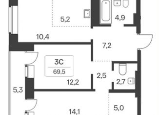 Продажа 3-ком. квартиры, 69.5 м2, Новосибирск