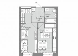 Продажа 1-комнатной квартиры, 35.6 м2, Татарстан