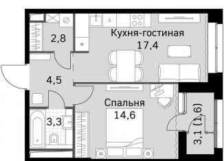 Продаю однокомнатную квартиру, 44.3 м2, Москва, метро Сходненская, Строительный проезд, 9с9