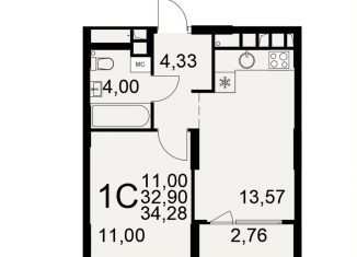 Продам 1-комнатную квартиру, 34.3 м2, Рязань