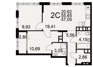 Продажа 2-ком. квартиры, 57.1 м2, Рязань, Московский район