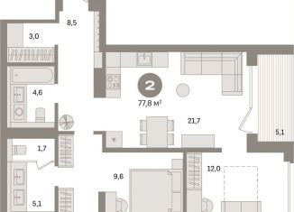 Продается двухкомнатная квартира, 77.9 м2, Санкт-Петербург, метро Зенит