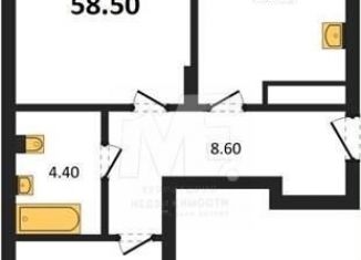 Продается 2-ком. квартира, 58.5 м2, Калининград, Московский район, Акварельная улица