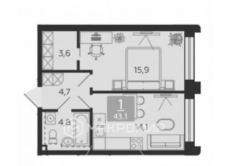 Продам 1-комнатную квартиру, 43.1 м2, Москва, Даниловский район, набережная Марка Шагала, 11к2