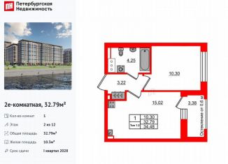 Продам однокомнатную квартиру, 32.8 м2, Санкт-Петербург, метро Улица Дыбенко