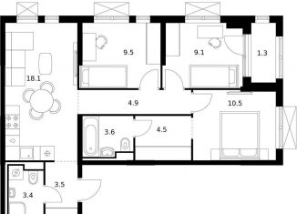 Продажа 3-комнатной квартиры, 68.4 м2, Казань, Приволжский район