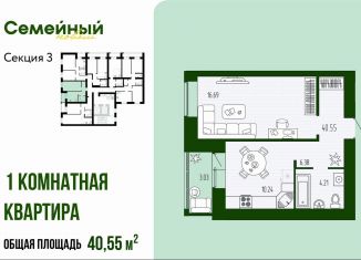 1-комнатная квартира на продажу, 40.6 м2, Пензенская область, улица Натальи Лавровой, с14/2