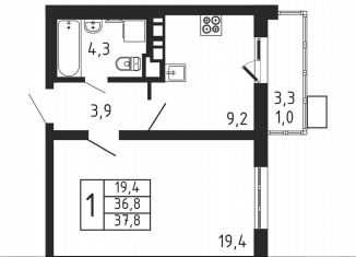 Продажа 1-ком. квартиры, 37.8 м2, деревня Пирогово