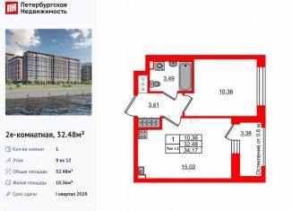 1-комнатная квартира на продажу, 32.5 м2, Санкт-Петербург, муниципальный округ Невский