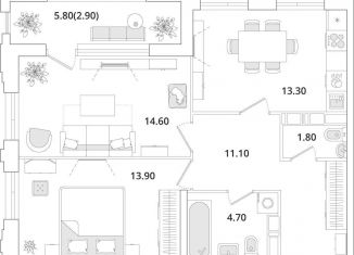 Продажа 2-ком. квартиры, 62.3 м2, Санкт-Петербург, метро Комендантский проспект, Планерная улица, 99