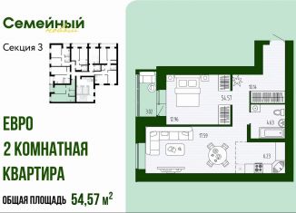 2-ком. квартира на продажу, 54.6 м2, Пензенская область, улица Натальи Лавровой, с14/2