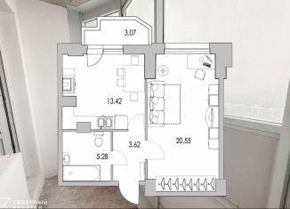 Продажа 1-ком. квартиры, 46.1 м2, Санкт-Петербург, метро Парнас, улица Кустодиева, 7к1