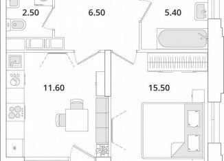 1-ком. квартира на продажу, 43.2 м2, Санкт-Петербург, Планерная улица, 99, муниципальный округ Юнтолово