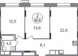 Продажа 2-комнатной квартиры, 60.8 м2, Московская область