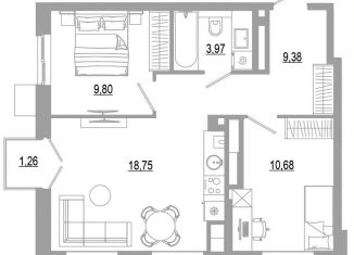 Продаю 2-комнатную квартиру, 53.8 м2, Астрахань