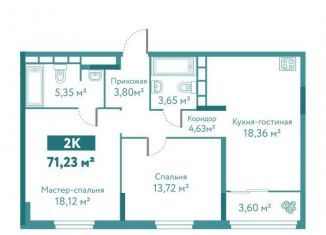 Двухкомнатная квартира на продажу, 71.2 м2, Тюмень, улица Павла Никольского, 14, ЖК Акватория