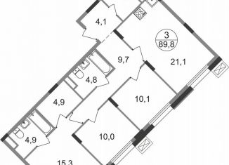 Продажа 3-комнатной квартиры, 89.8 м2, рабочий посёлок Заречье