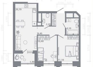 Продаю 2-ком. квартиру, 58.8 м2, Казань, Советский район