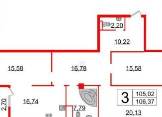 Продается 3-комнатная квартира, 105.9 м2, Санкт-Петербург, Петровский проспект, 11к2, метро Чкаловская