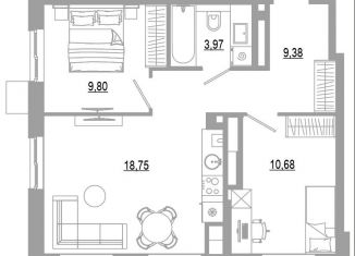 Продается 2-комнатная квартира, 52.6 м2, Астрахань