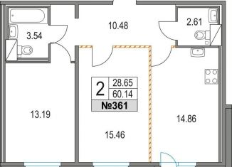 Продаю 2-ком. квартиру, 60.1 м2, Санкт-Петербург, Коломяжский проспект, 13к3, метро Чёрная речка