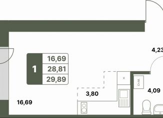 Однокомнатная квартира на продажу, 29.9 м2, село Миловка