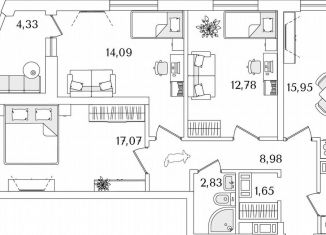 Продается трехкомнатная квартира, 79.6 м2, Санкт-Петербург, Октябрьская набережная, 116, муниципальный округ Народный