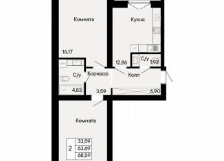 Продается двухкомнатная квартира, 68.6 м2, Ростов-на-Дону, Октябрьский район