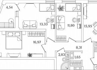 Продажа трехкомнатной квартиры, 77.2 м2, Санкт-Петербург, метро Пролетарская, Октябрьская набережная, 116