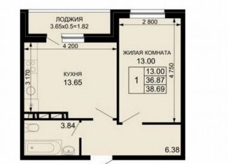 1-комнатная квартира на продажу, 37.4 м2, Краснодар, Скандинавская улица, 1к8