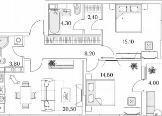 Продается 2-комнатная квартира, 70.9 м2, Санкт-Петербург, Планерная улица, 99, муниципальный округ Юнтолово