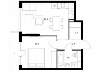 Продажа 1-комнатной квартиры, 40.8 м2, Москва, улица Ивана Франко, 20к3, район Кунцево