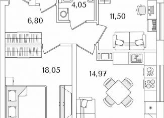 Продажа двухкомнатной квартиры, 59.1 м2, Санкт-Петербург, Невский район, Октябрьская набережная, 116