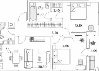 Продажа 2-комнатной квартиры, 70.9 м2, Санкт-Петербург, Планерная улица, 99, муниципальный округ Юнтолово